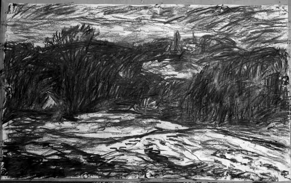 Cahlenberg, 110 x 100 cm, Kohle auf Papier,  2021