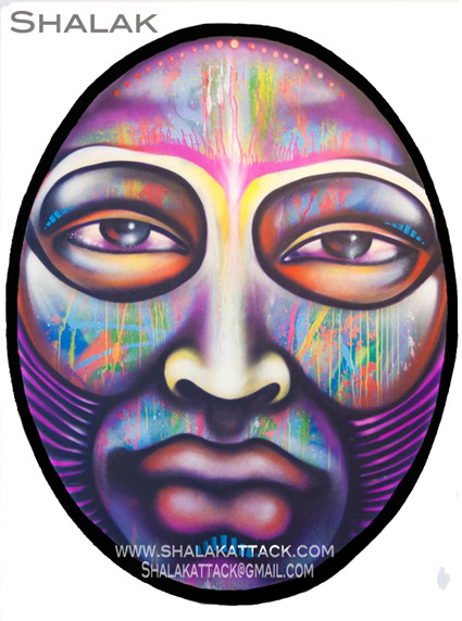 "METAMORFOSIS #2"  By Shalak.  Spraypaint on wood (1.80m x 1.20m Oval) 2011, Brazil (Available for Purchase in Sao Paulo, Brazil, Inquire directly with artist)