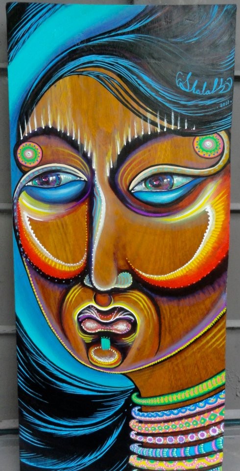 "Mulher Madeira"  By Shalak. Acrylic on wood (70 cm x 30cm)  2011   (Sold to Private Collector - Brazil)