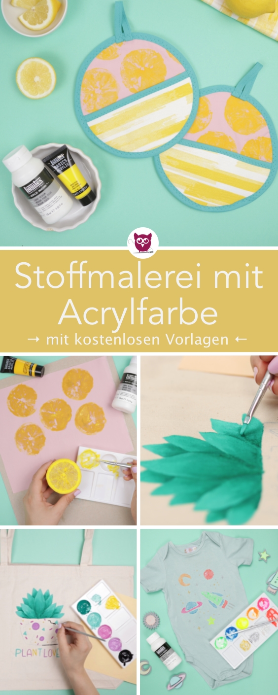 Stoff mit Acrylfarbe bemalen 3 DIY Ideen DIY Eule