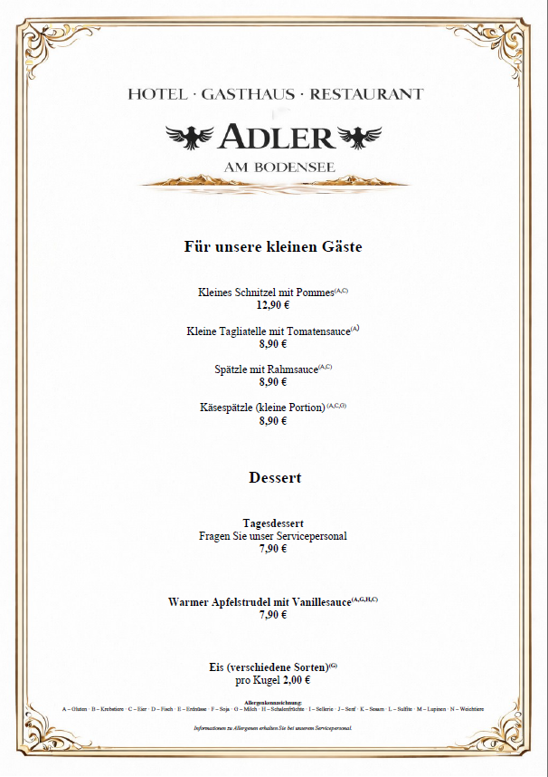 Speisekarte Sekt und Wein