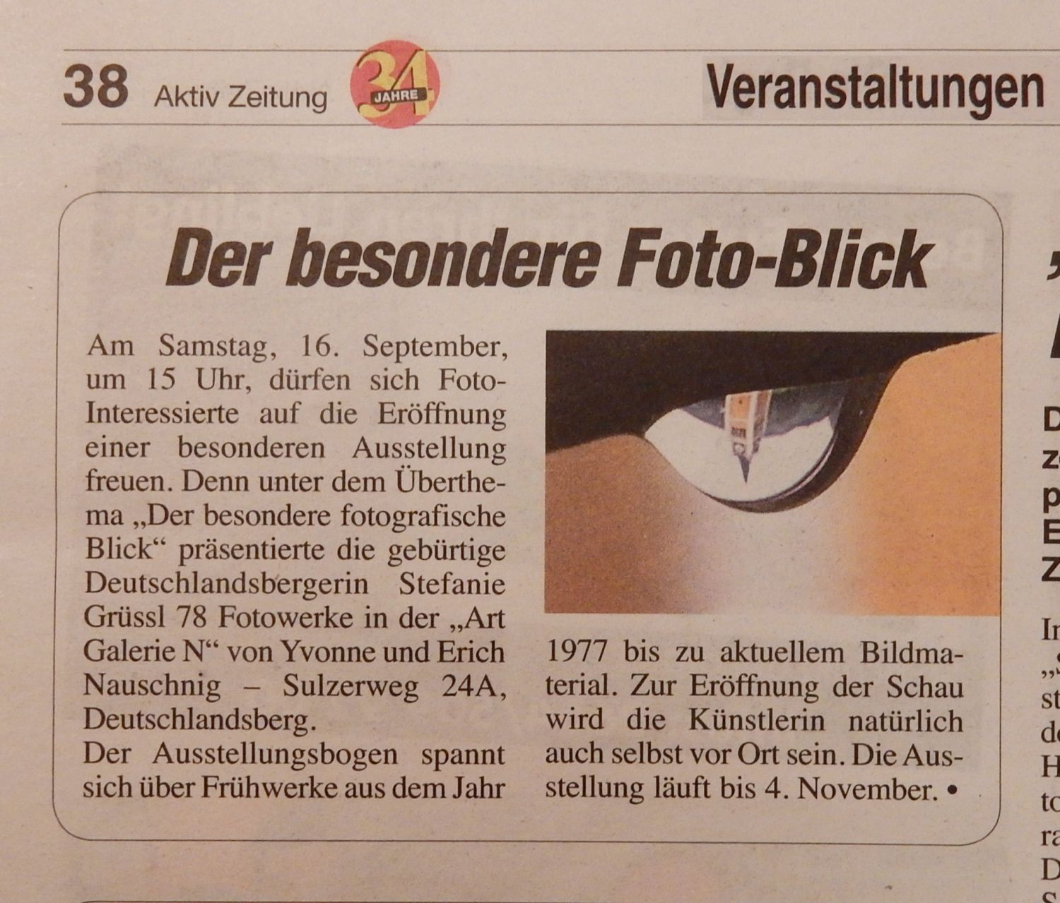 Ausstellung - Ankündigung in der Aktiv-Zeitung