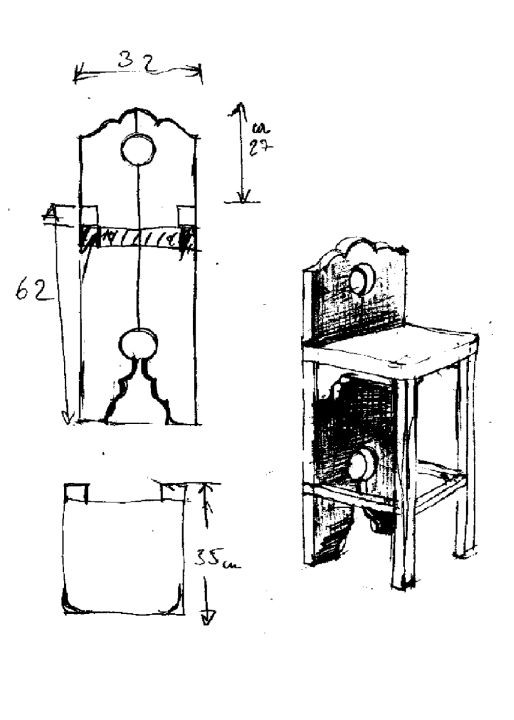 Skizze / Konstruktion für Arbeitssessel aus Holz, 1986