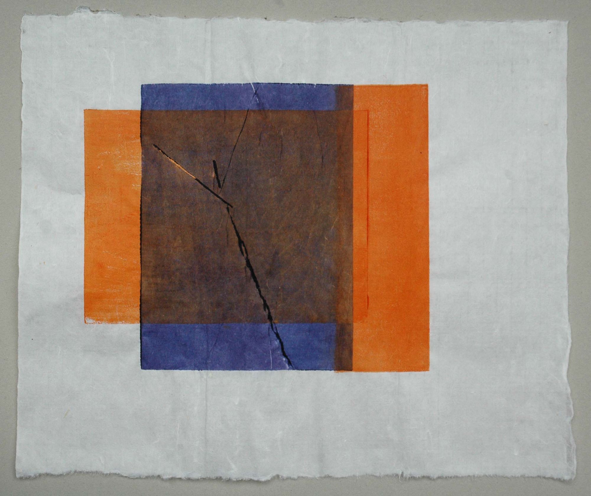 Susanne Wechtitsch: "Halbenrain / Orange-Blau", Asiatischer Holzdruck auf Japanpapier