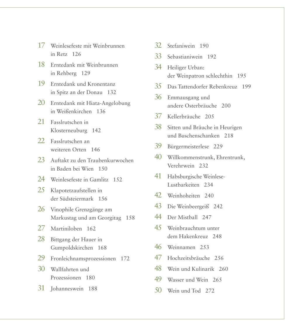 Inhaltsverzeichnis "Weinbräuche in Österreich"