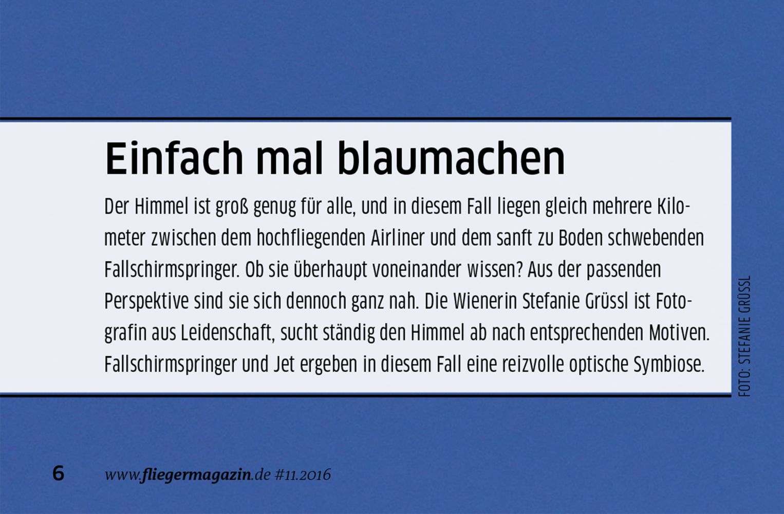 Text zum Fotobeitrag im fliegermagazin 11/2016