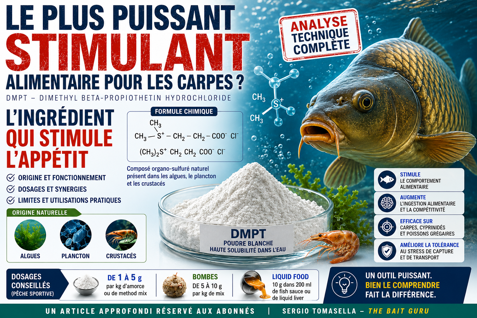 DMPT Carpe : Fonctionnement, Dosages, Avantages et Limites de ce Phagostimulant