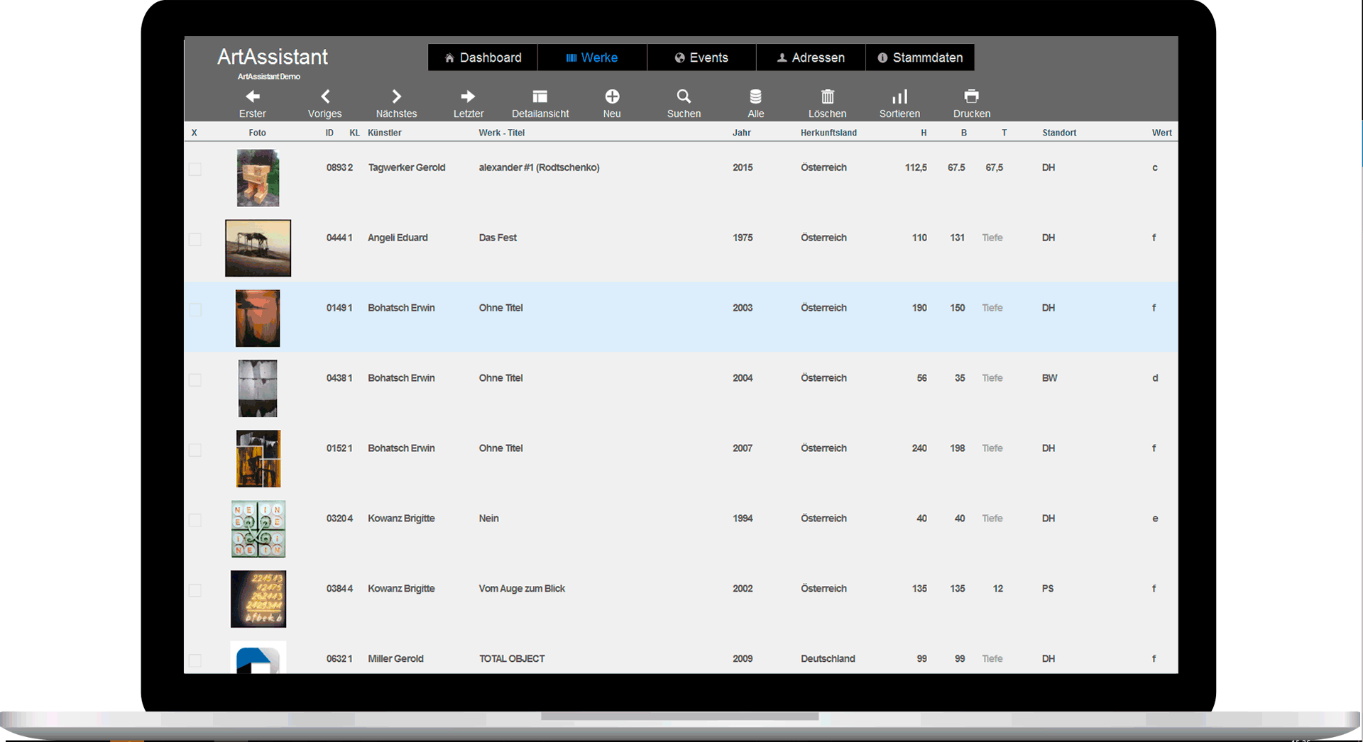 ArtAssistant - die Liste der Kunstsammlung