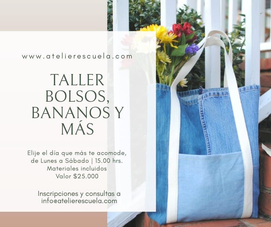 Taller bolsos, bananos y más. Elije el día que más te acomode, de lunes a sábado 15:00 horas. Materiales incluidos. Valor $25.000