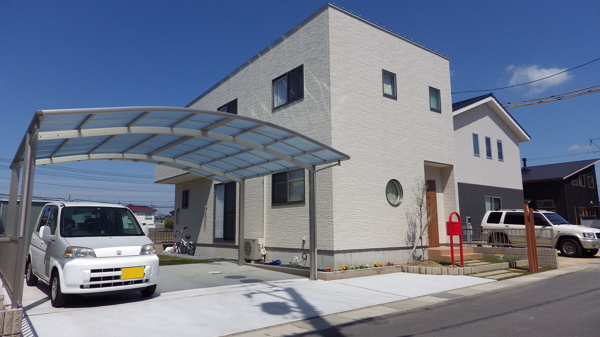 外構　エクステリア　カーポート　レンガ　石張り　岡山市