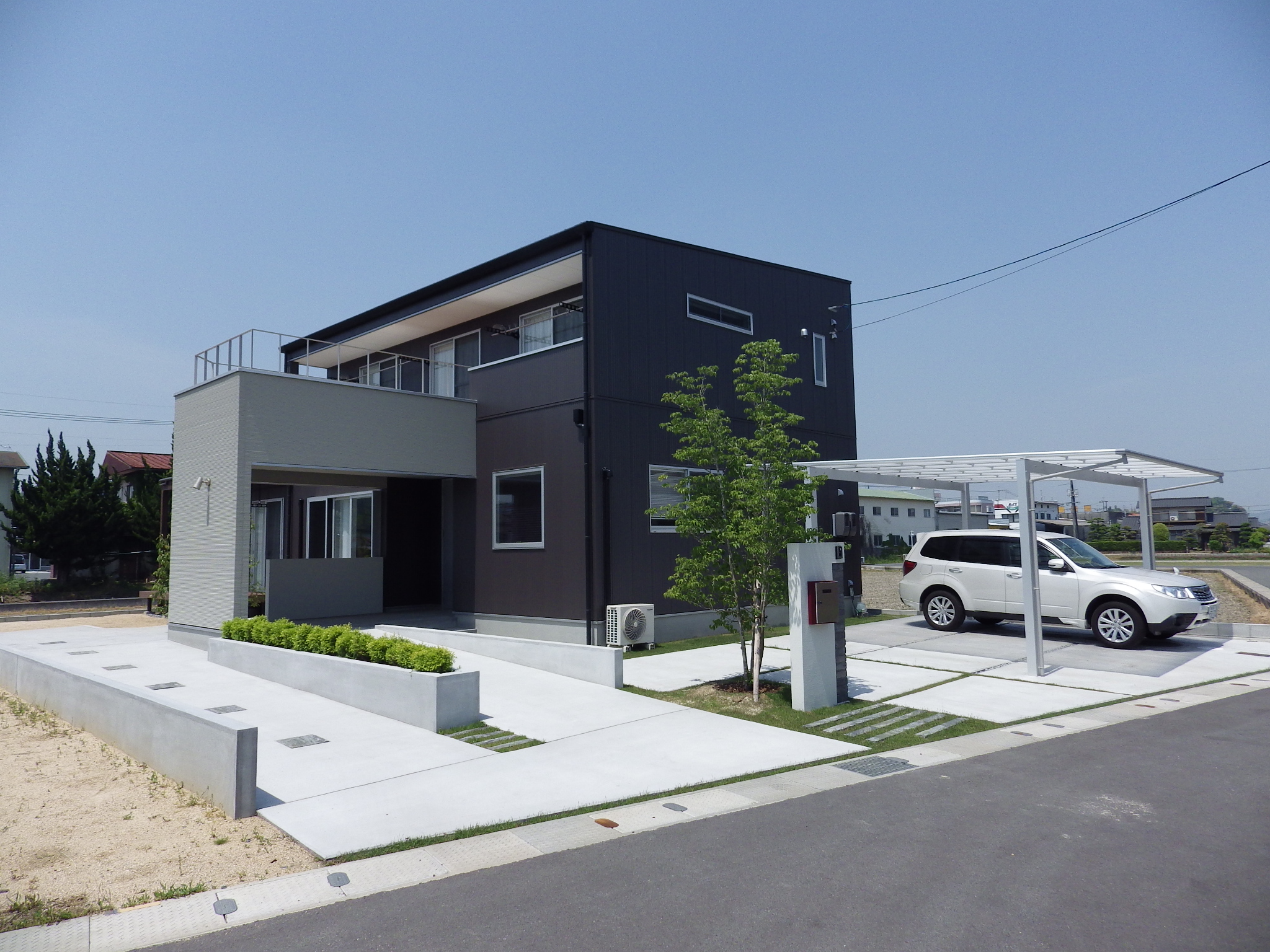 外構　エクステリア　カーポート　ブロック　石張り　倉敷市