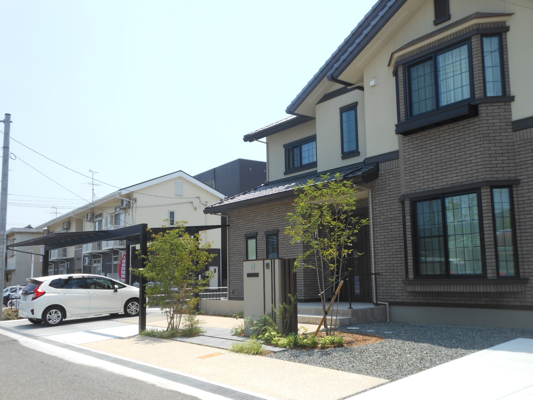 外構　エクステリア　カーポート　ブロック塀　石張り　洗出し　岡山市