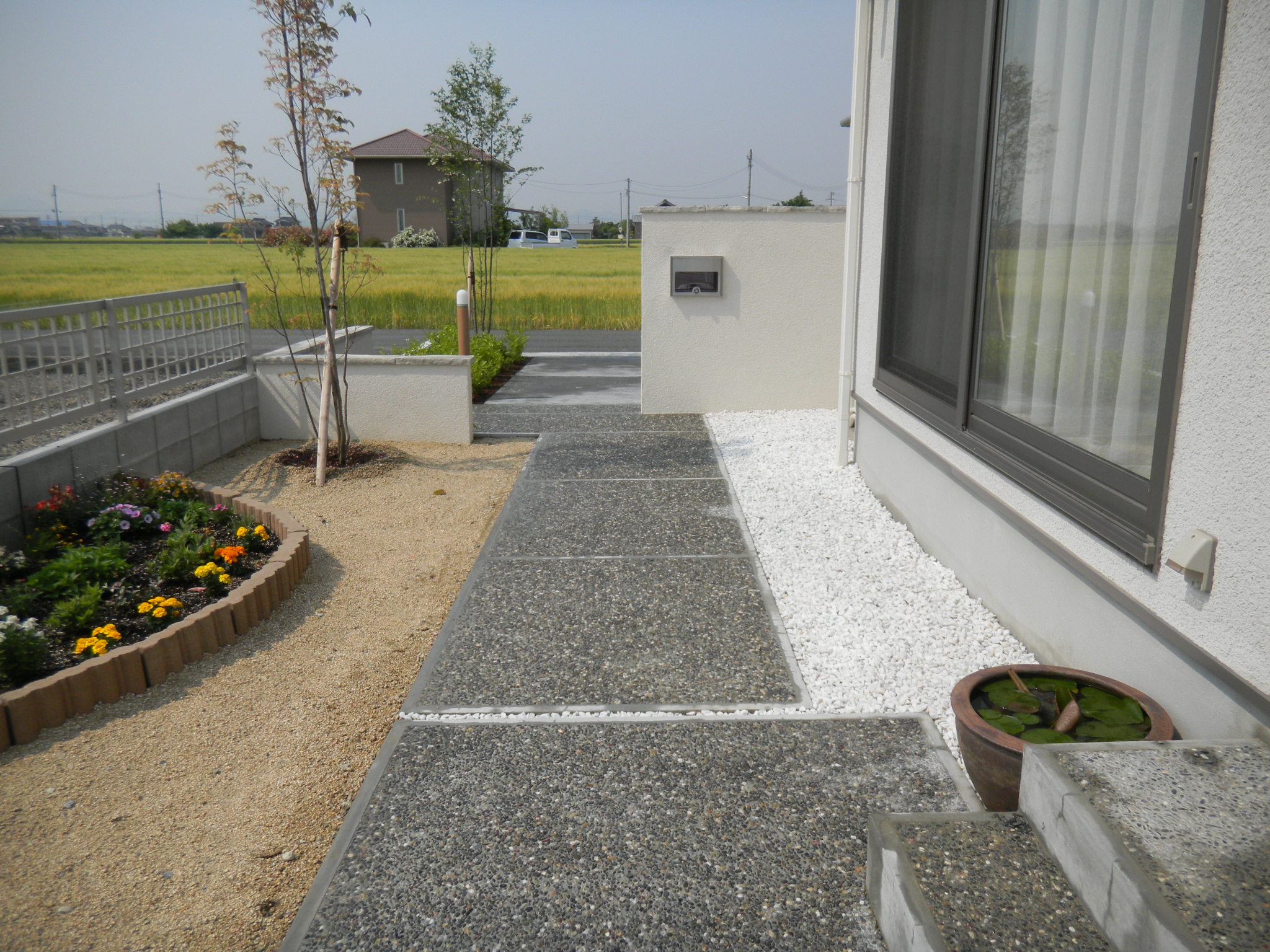 外構　エクステリア　カーポート　ブロック塀　洗出し　岡山市