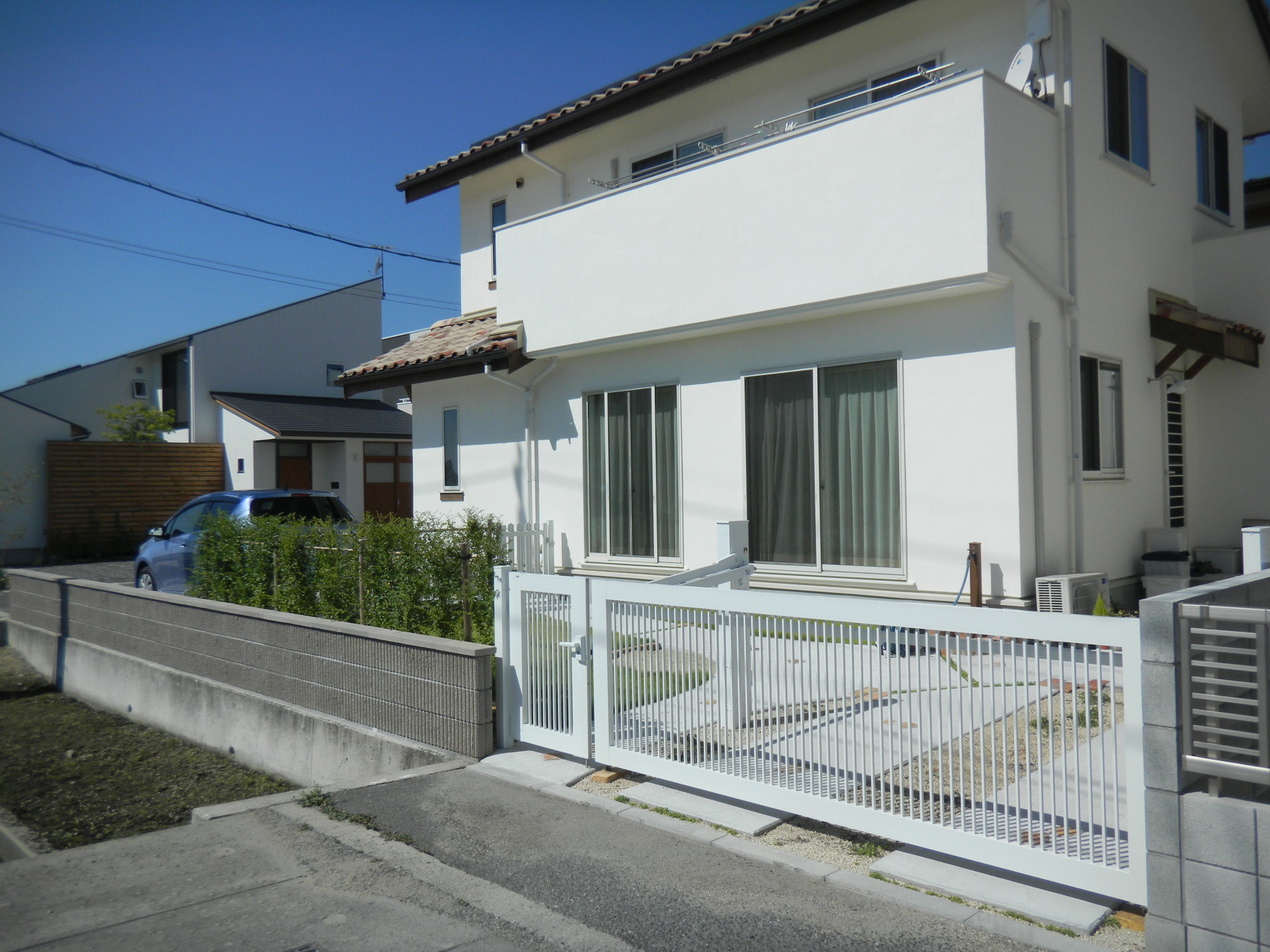 外構　エクステリア　ブロック塀　枕木　耐火レンガ　岡山市