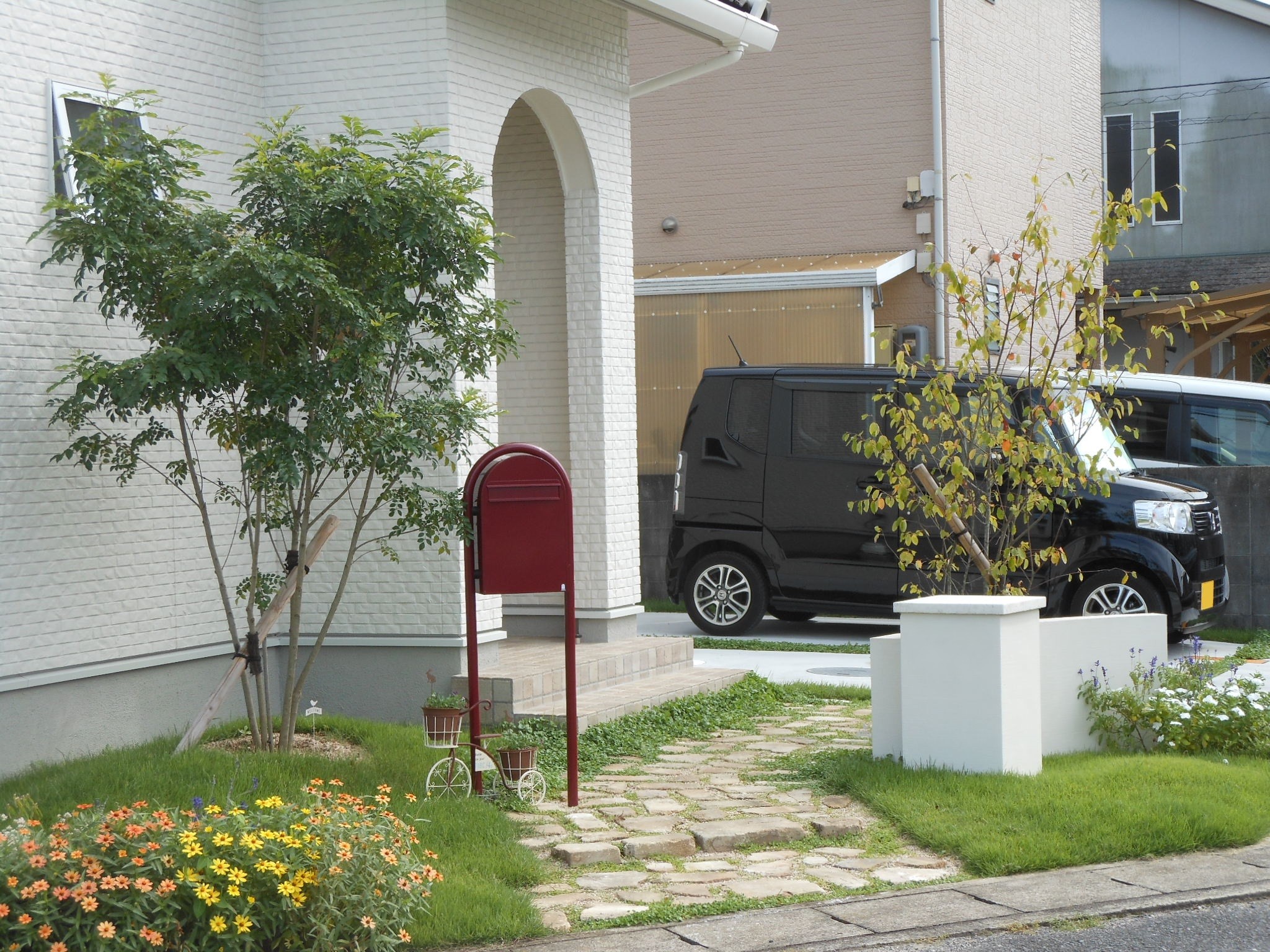 外構　エクステリア　庭　ブロック塀　耐火レンガ　岡山市