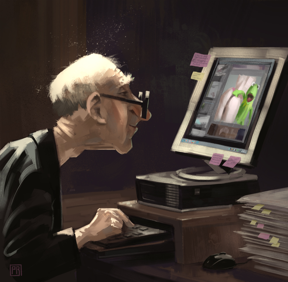 Grandpa on the PC - Peter Bartels- Illustration - Concept Art