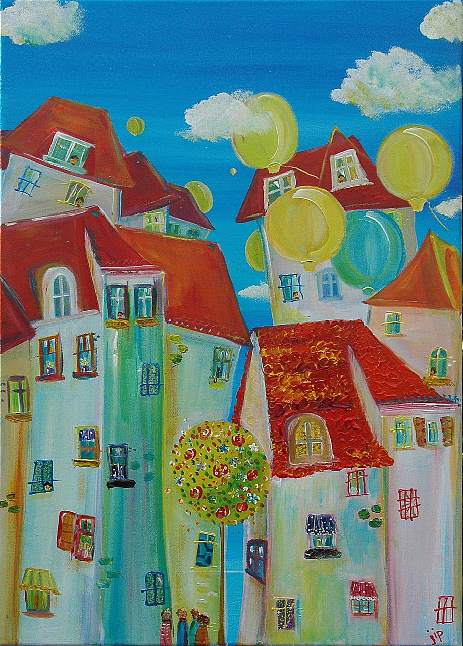 stad met ballonnen
