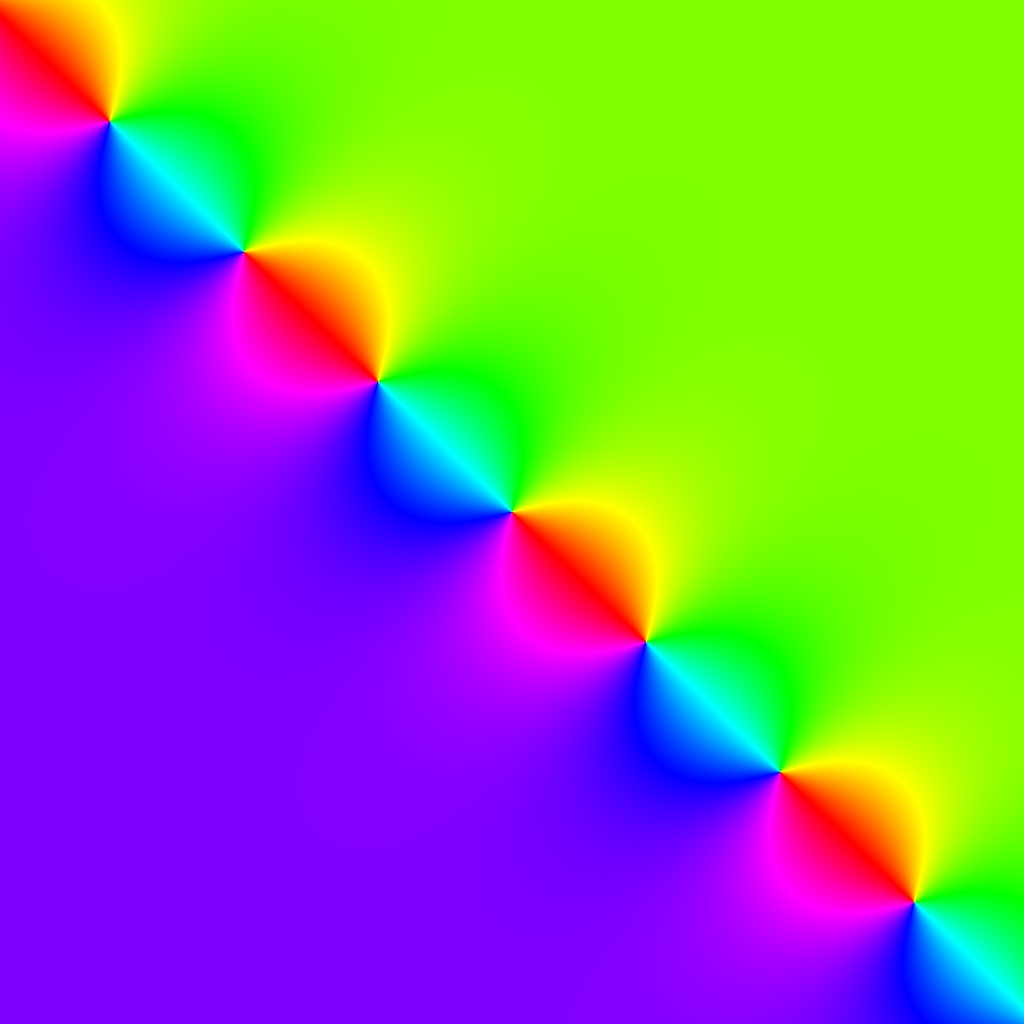 Phase Plot, f(z)=tan((3+3i) z), Typ=0, B=[-1, 1]x[-1, 1]