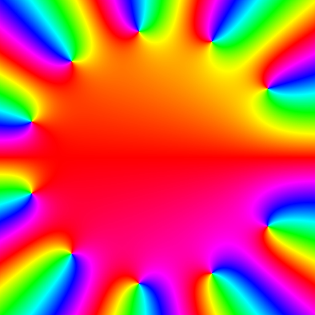Phase Plot f(z)=nsum z^n, n=10, B=[-1.2, 1.2]x[-1.2, 1.2], Typ=0