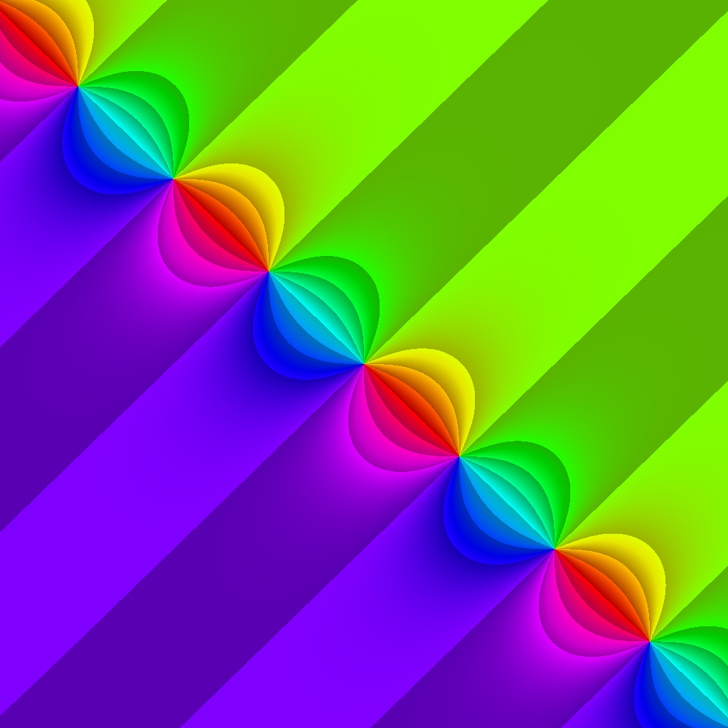 Phase Plot, f(z)=tan((3+3i) z), Typ=1, B=[-1, 1]x[-1, 1]