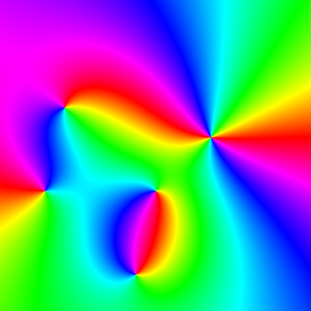Phase Plot, f(z)=(z²-1)(z-2-i)² / (z²+2+2i), Typ 0