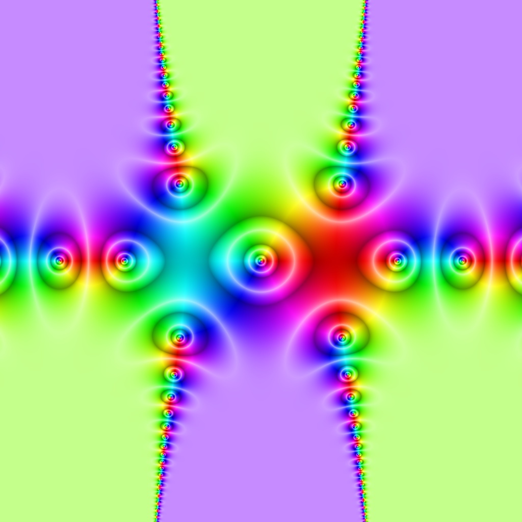Phase Plot, f(z)=tan(cos(z) z), Typ=4, B=[-3, 3]x[-3, 3]