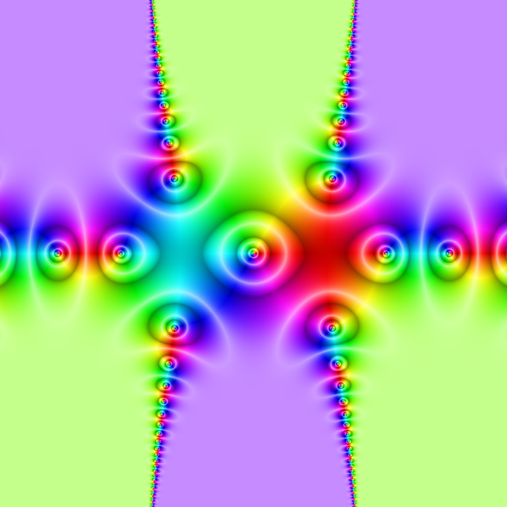 Phase Plot, f(z)=tan(cos(z) z), Typ=4, B=[-3, 3]x[-3, 3]