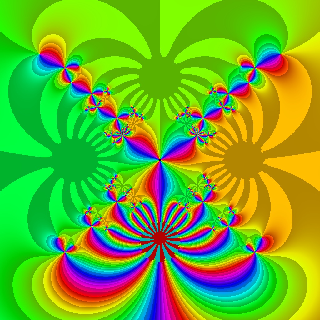 Newton-Verfahren z<sup>4</sup>-1=0, Residuen f<sub>4</sub>(z)-ξ<sub>4</sub>, Typ=1
