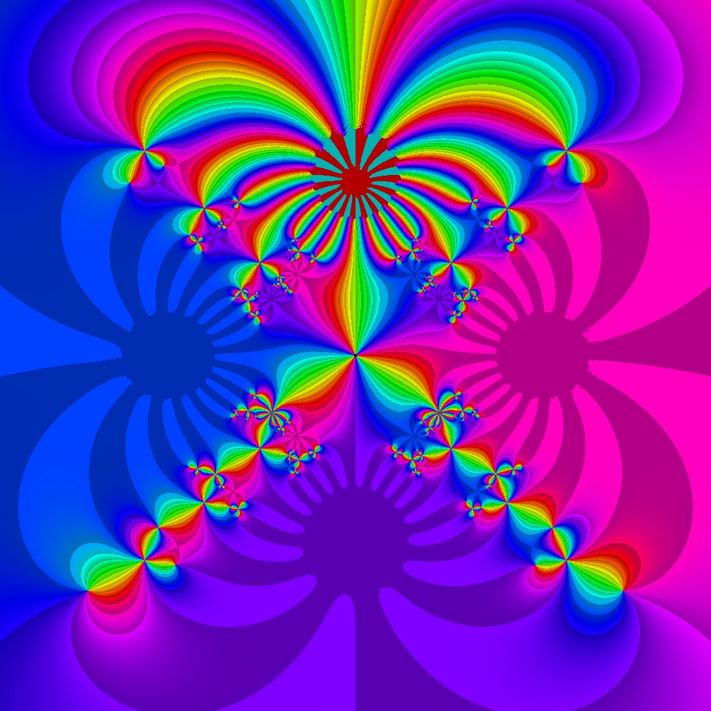 Newton-Verfahren z<sup>4</sup>-1=0, Residuen f<sub>4</sub>(z)-ξ<sub>2</sub>, Typ=1