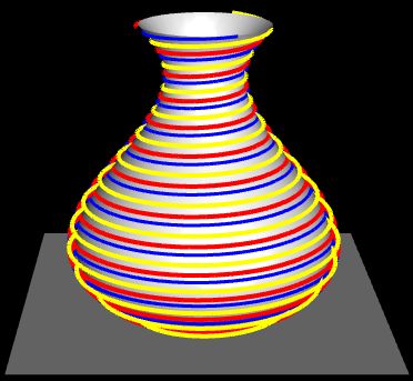 Ziervase mit versetzten farbigen Spiralen