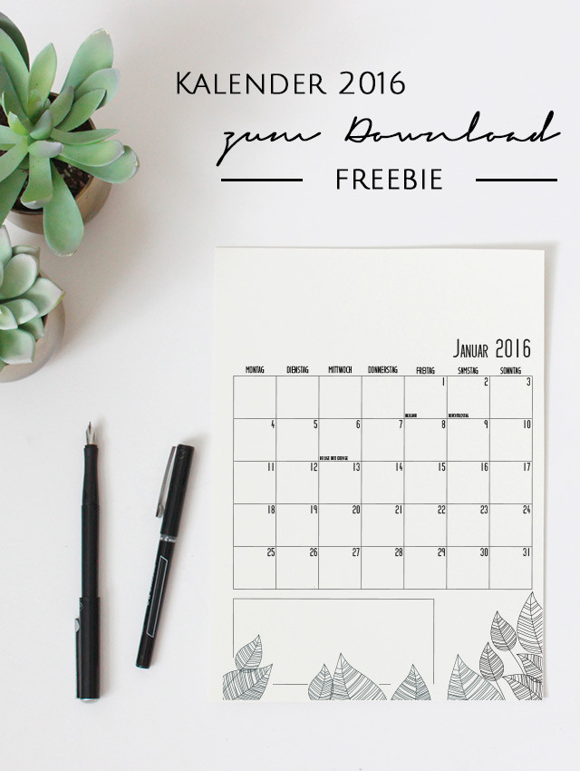 Kostenloser Kalender 2016 zum Download