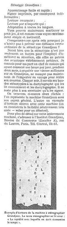 Exemple d'écriture avec le sténéotype Grandjean