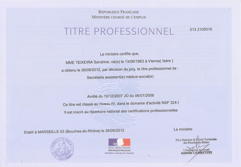Mes certificats de compétences - Secrétaire assistante médico-sociale