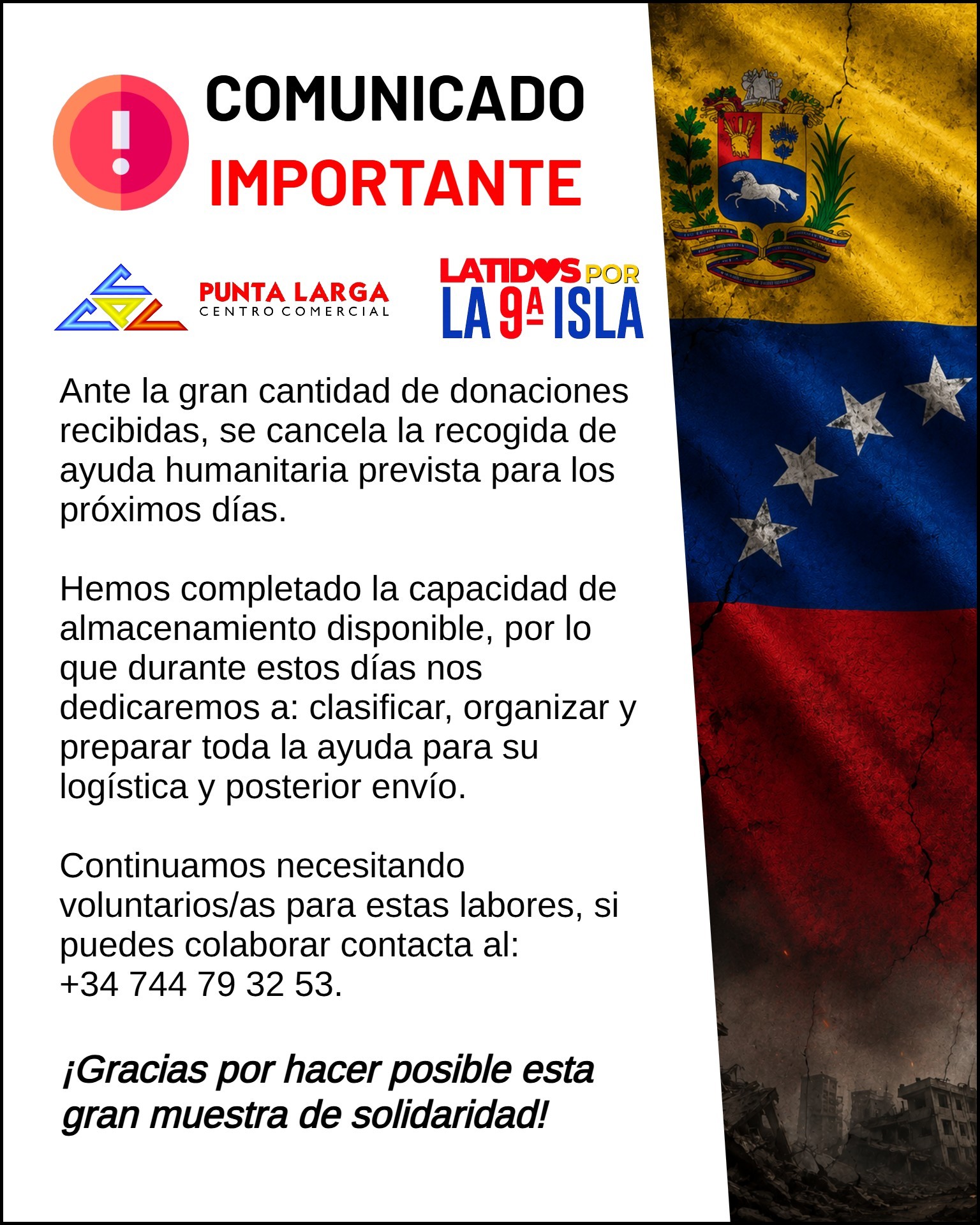 CC Punta Larga: Punto de acopio en Candelaria para enviar ayuda humanitaria a Venezuela