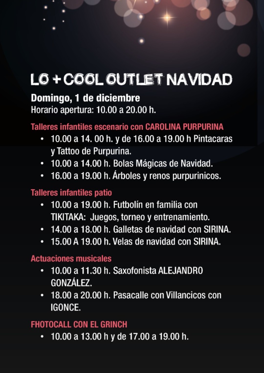 Actividades y talleres  - Lo+Cool Outlet Navidad 2024 en Candelaria