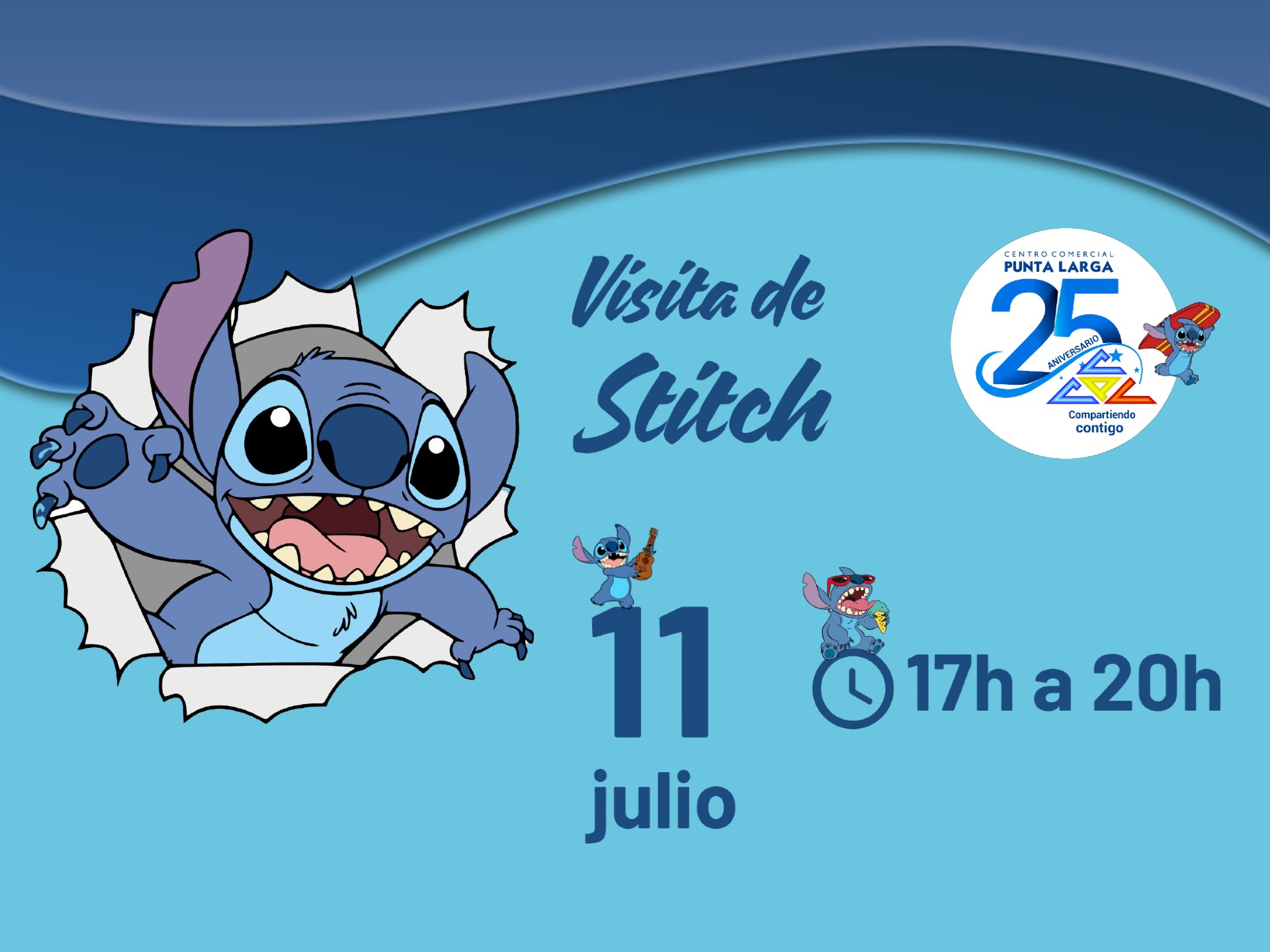 11 de julio de 2025 de 17h a 20h: Visita de Stitch al Centro Comercial Punta Larga