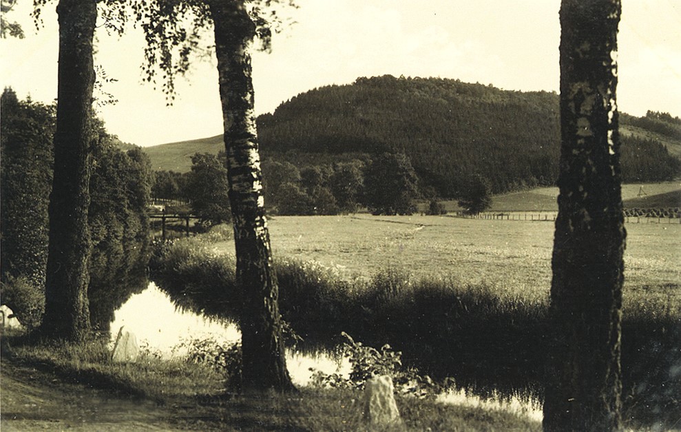 An der Wenne, nicht weit vom "Winschien" entfernt. Im Hintergrund der "Rehenberg". Foto um 1930