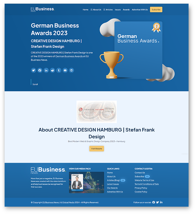 Webscreen: www.eubusinessnews.com/winners/creative-design-hamburg-stefan-frank-design-2/ - Best Modern Web & Graphic Design Company 2023 - Hamburg