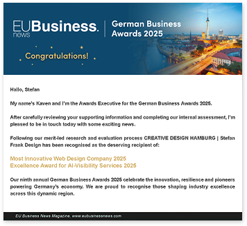 Best Modern Web & Graphic Design Company 2023 - Hamburg für CREATIVE DESIGN HAMBURG | Stefan Frank Design - Bargteheide