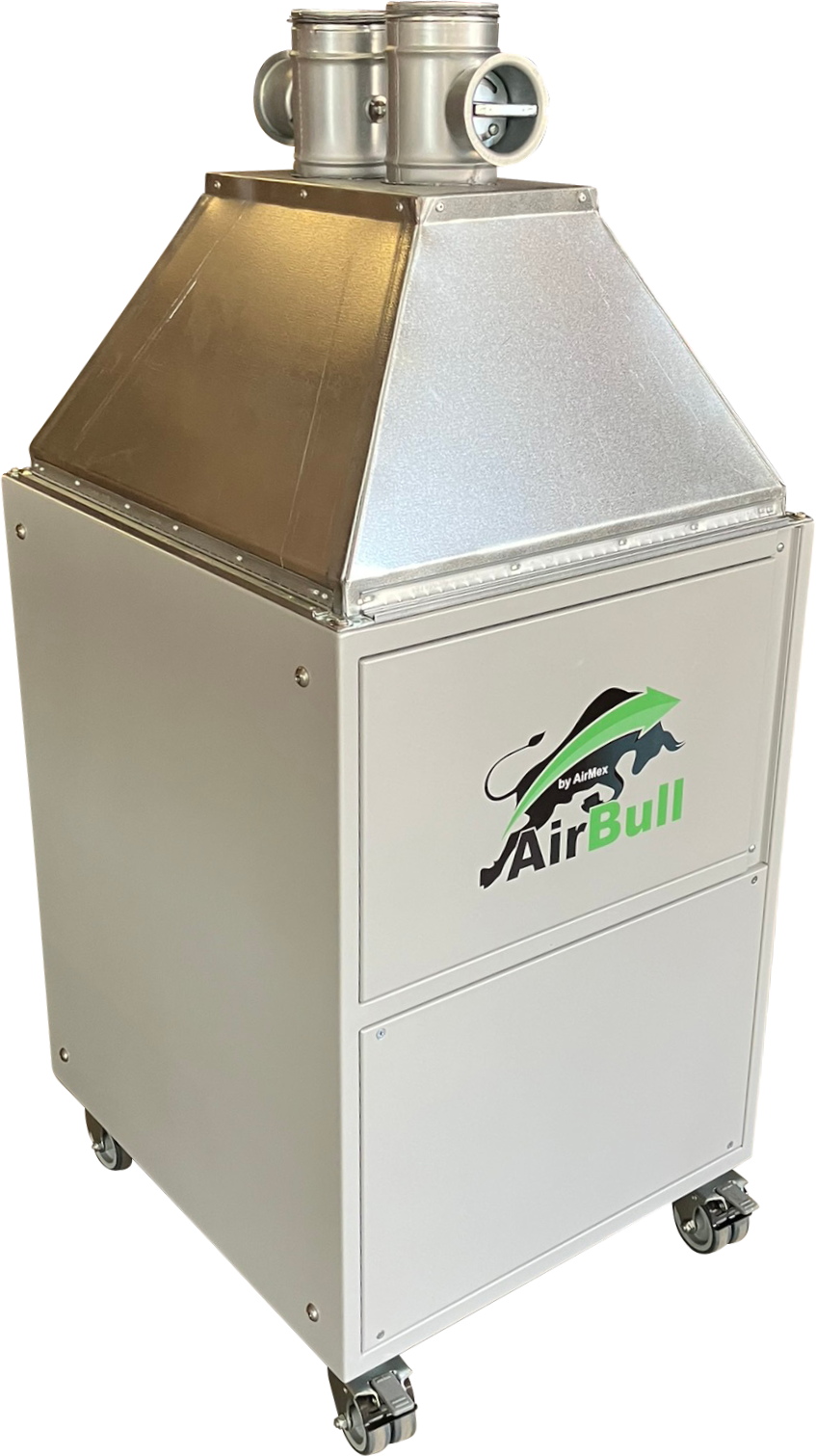 AirBull P-3500 mit Absaugarmen – Erfassung von Schweißrauch und Schleifstaub