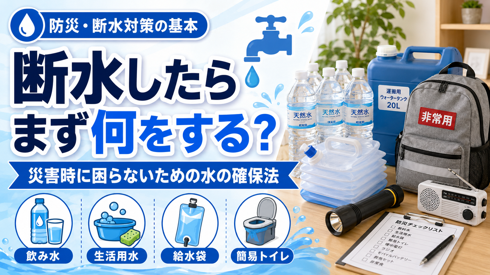 断水したらまず何をする？災害時に困らないための水の確保法
