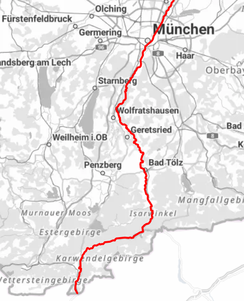Isarverlauf, © Bayerische Vermessungsverwaltung, Bundesamt für Kartographie und Geodäsie (2022), bearbeitet