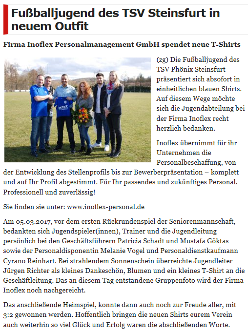 TSV Steinsfurt, Sponsoring, inoflex Personalmanagement