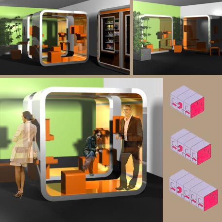 mise en situation module orange près de distributeur alimentaire.