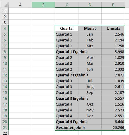 Excel: Zwischensumme bilden