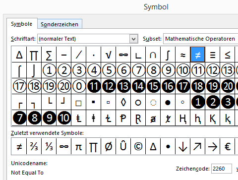 Ungleich-Zeichen Excel