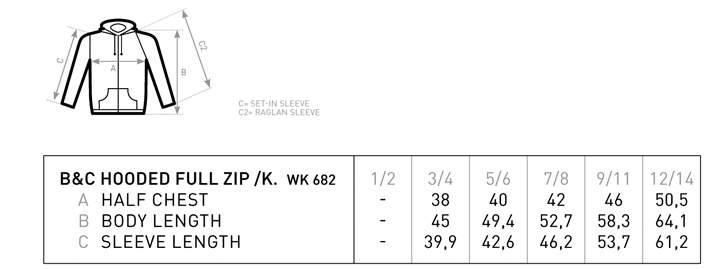 Größentabelle Kids' Hooded Full Zip - WK682