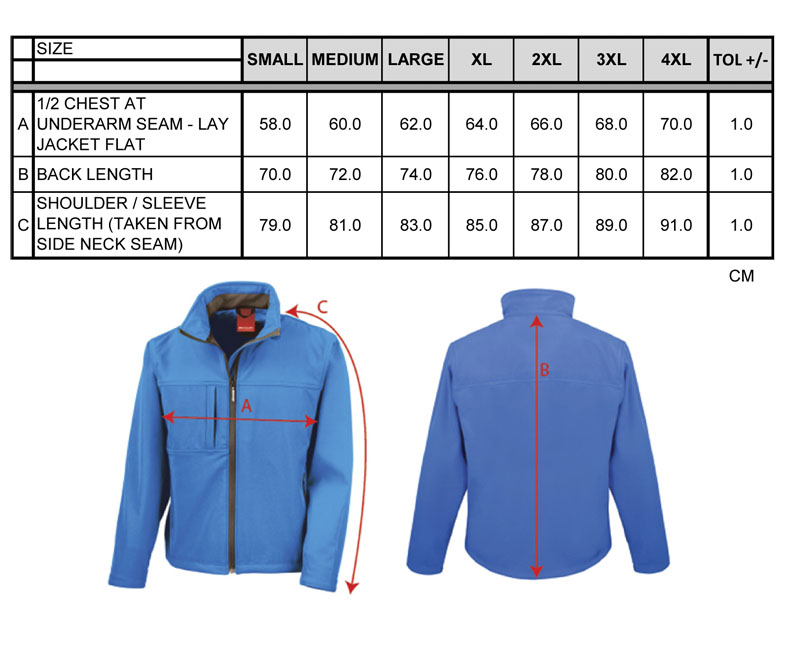 Maßtabellen ResultClassic Soft Shell Jacket RT121