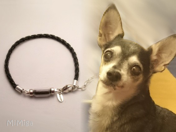 joya-artistica-con-pelo-animal-mi-miga-pulsera-cuero-trenzado-plata-ley-perla-cristal-perro-charlie