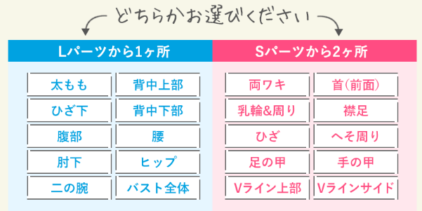痛くない脱毛サロンDione吉祥寺店 選べるワガママ脱毛体験キャンペーン★部位表